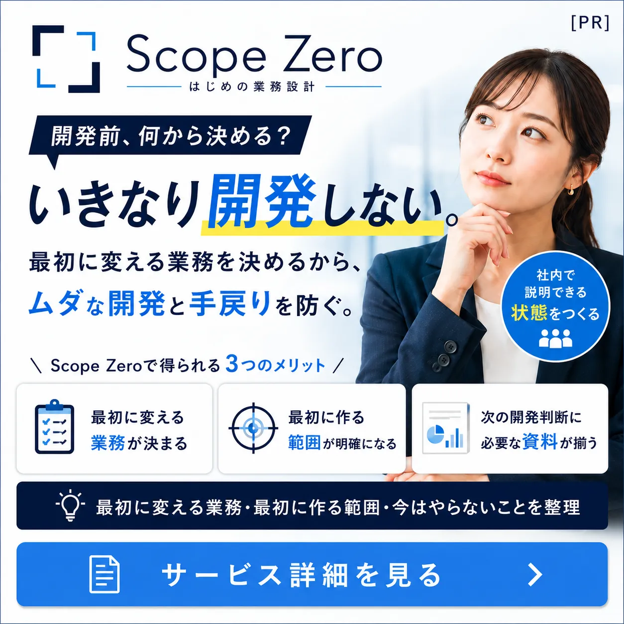 Scope Zero｜いきなり開発しない。最初に変える業務を決めて、ムダな開発と手戻りを防ぐ。