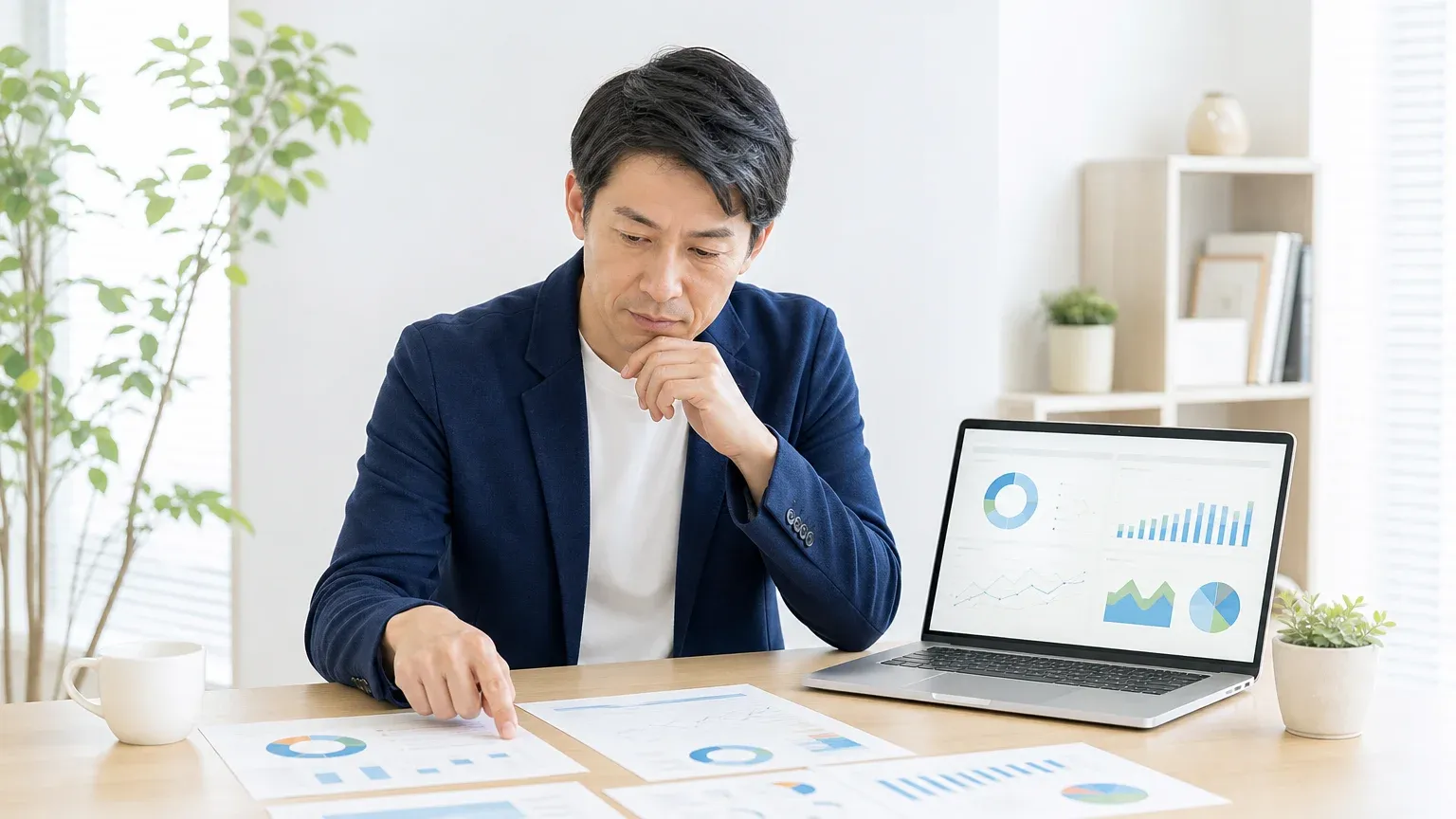 AI開発会社の選び方として複数社の提案資料とAIダッシュボードを見比べる発注担当者