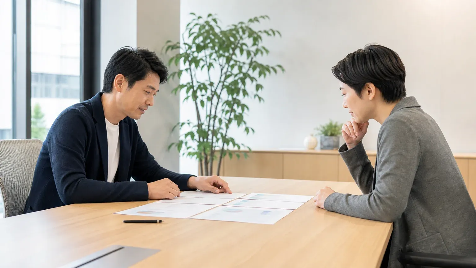 受託開発とSIerのどちらに頼むかを会議で検討するチームの様子