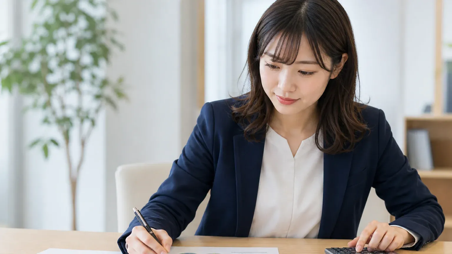 生成AI導入の費用内訳を電卓と資料で計算している担当者の手元