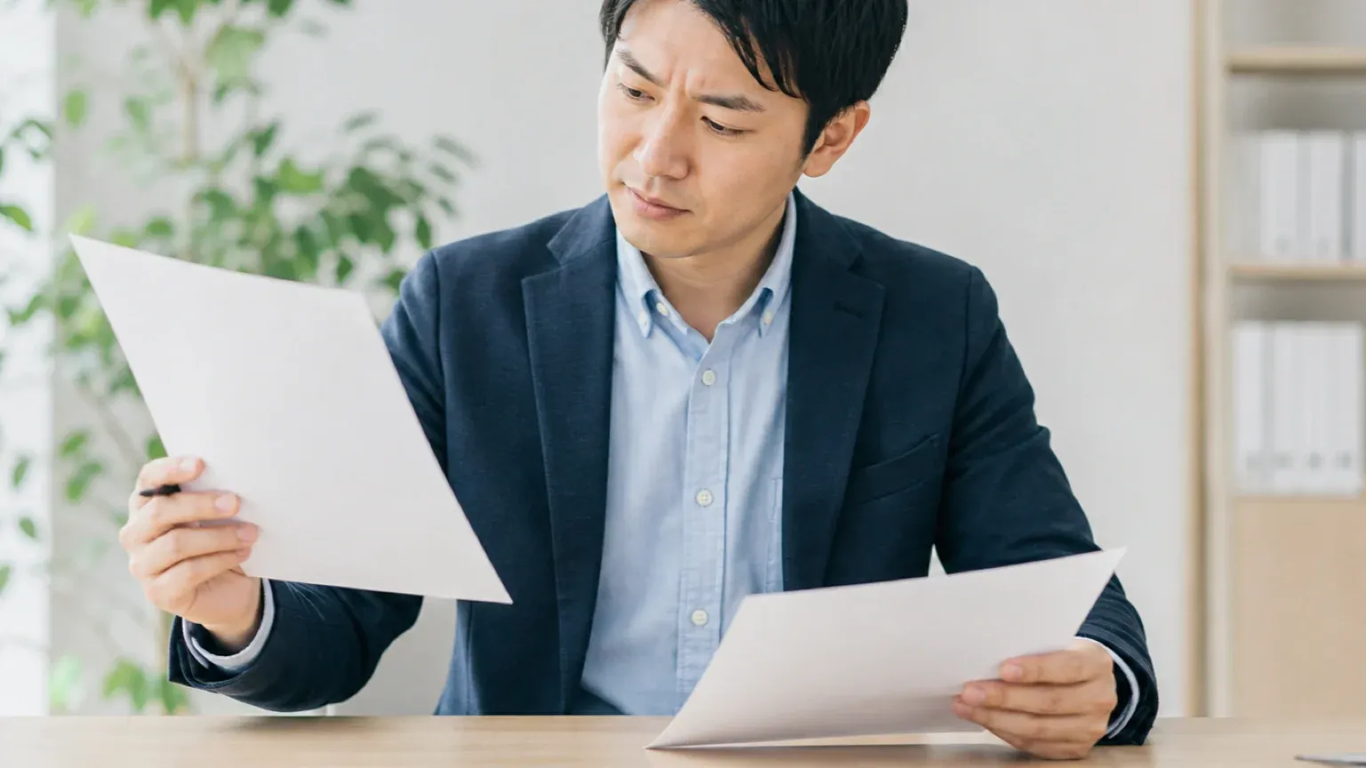 生成AI導入の費用を2社分の見積書を並べて見比べている担当者