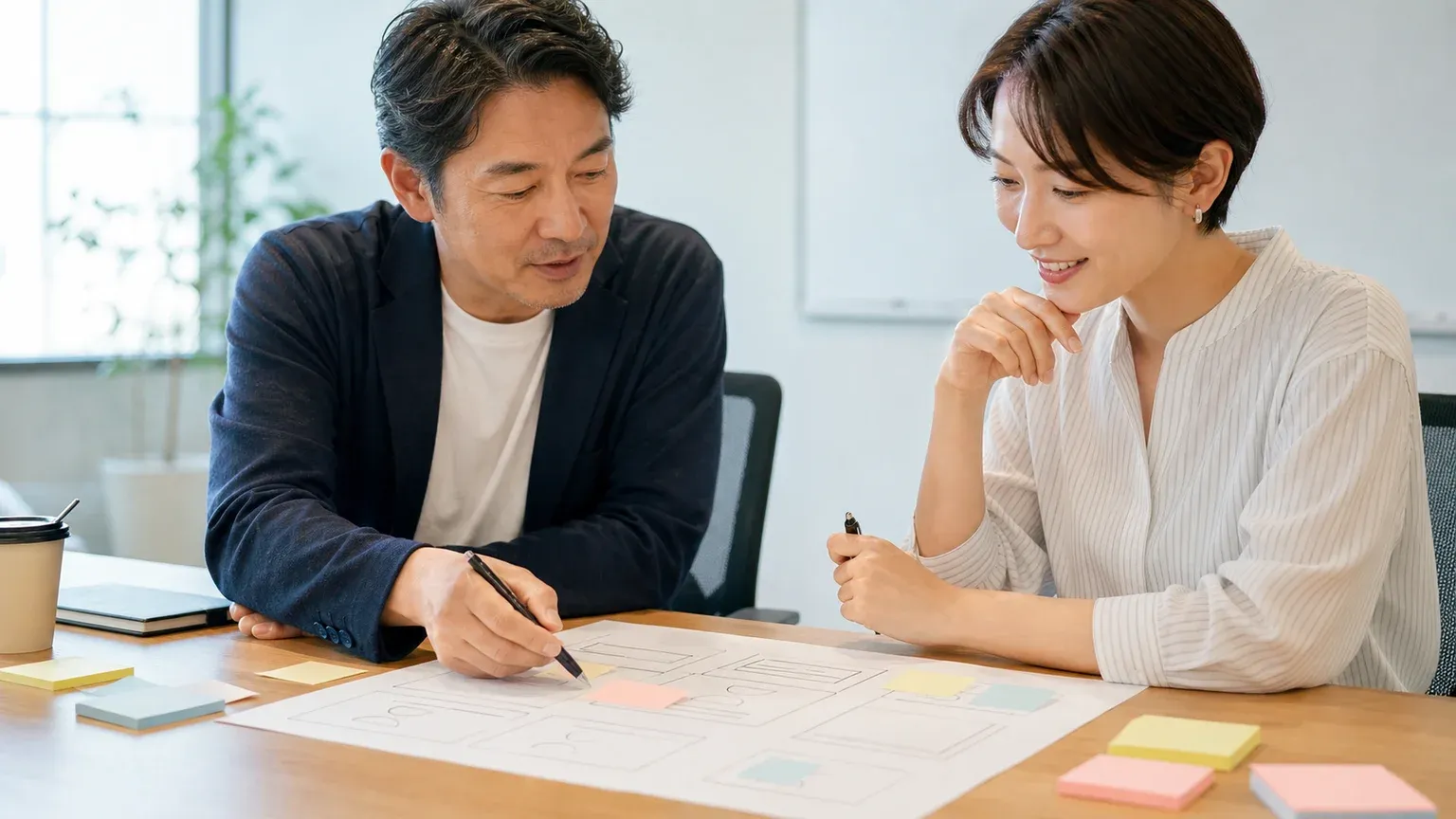 ペルソナ設計の項目をワークシートで確認する担当者