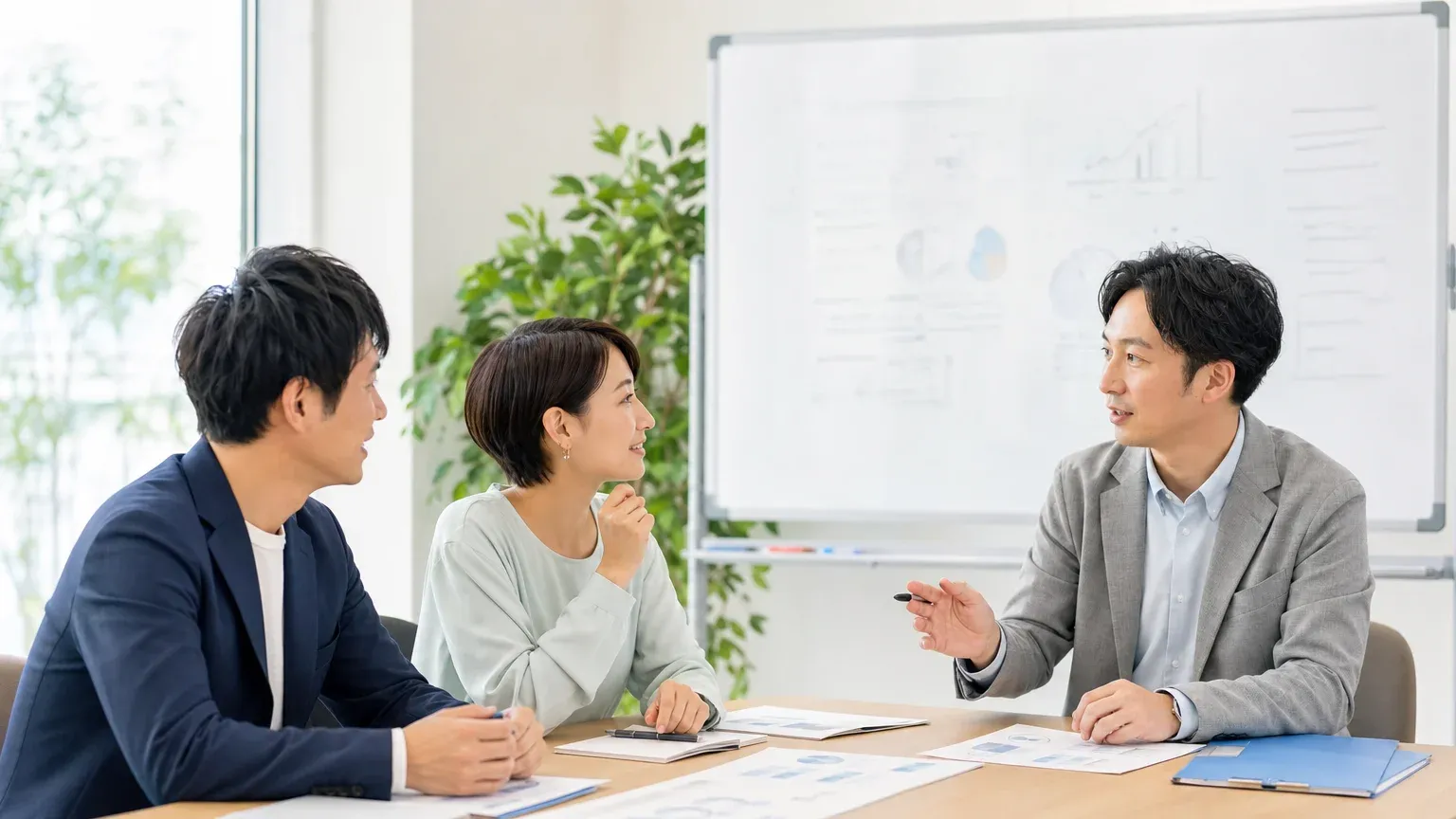 要件定義のヒアリングに臨む発注側担当者と開発会社の打ち合わせ