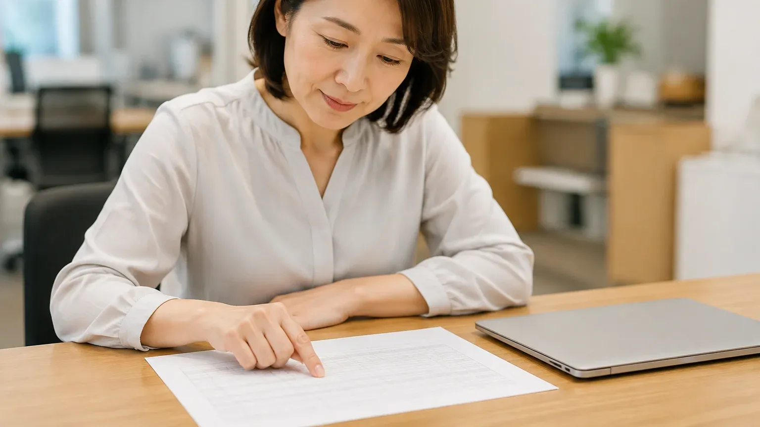 週次報告の資料を指でたどりながら、担当者が残っている作業の欄を確認している場面