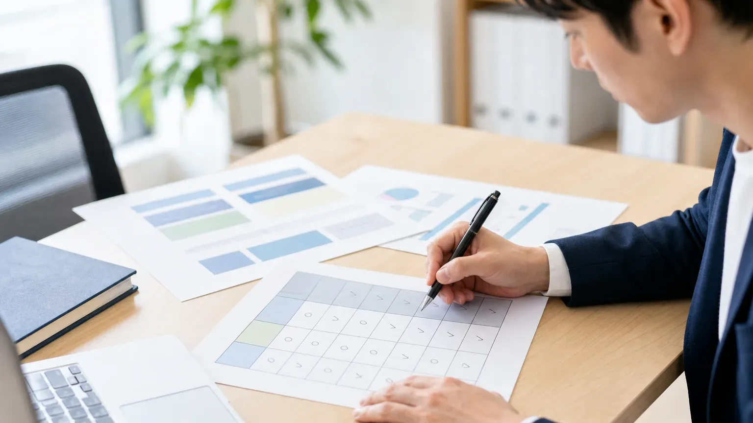ベンダー選定の基準を比較表で評価している発注側担当者の手元